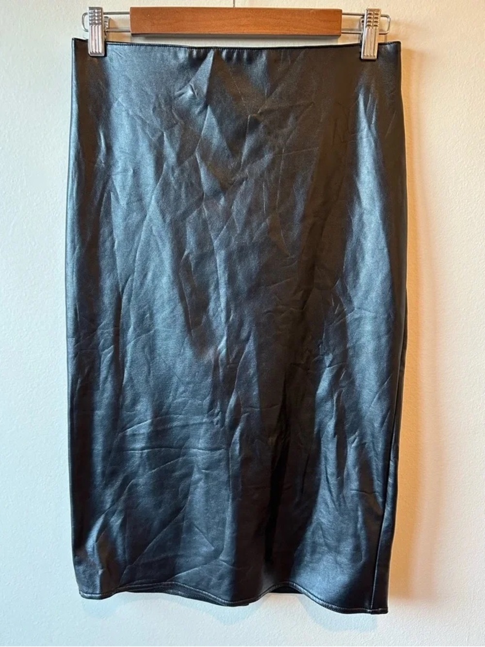 Faux Leather Black Pencil Skirt - Sleek Midi Style